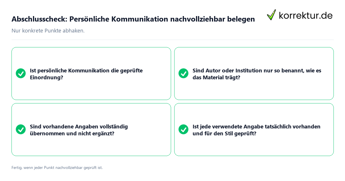 Konkreter Abschlusscheck zu Persönliche Kommunikation nachvollziehbar belegen