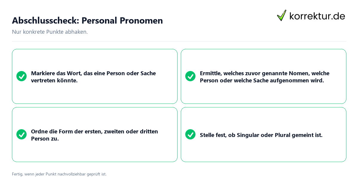 Konkreter Abschlusscheck zu Personal Pronomen