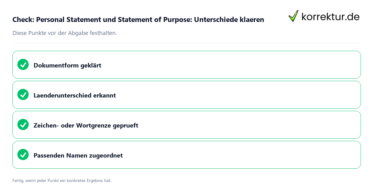 Personal Statement und Statement of Purpose: Unterschiede klären: Prüfliste mit vier Punkten