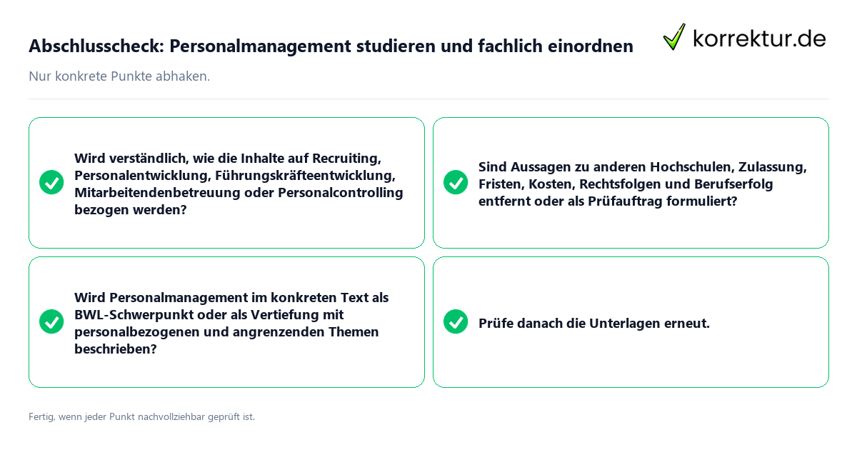 Konkreter Abschlusscheck zu Personalmanagement studieren und fachlich einordnen