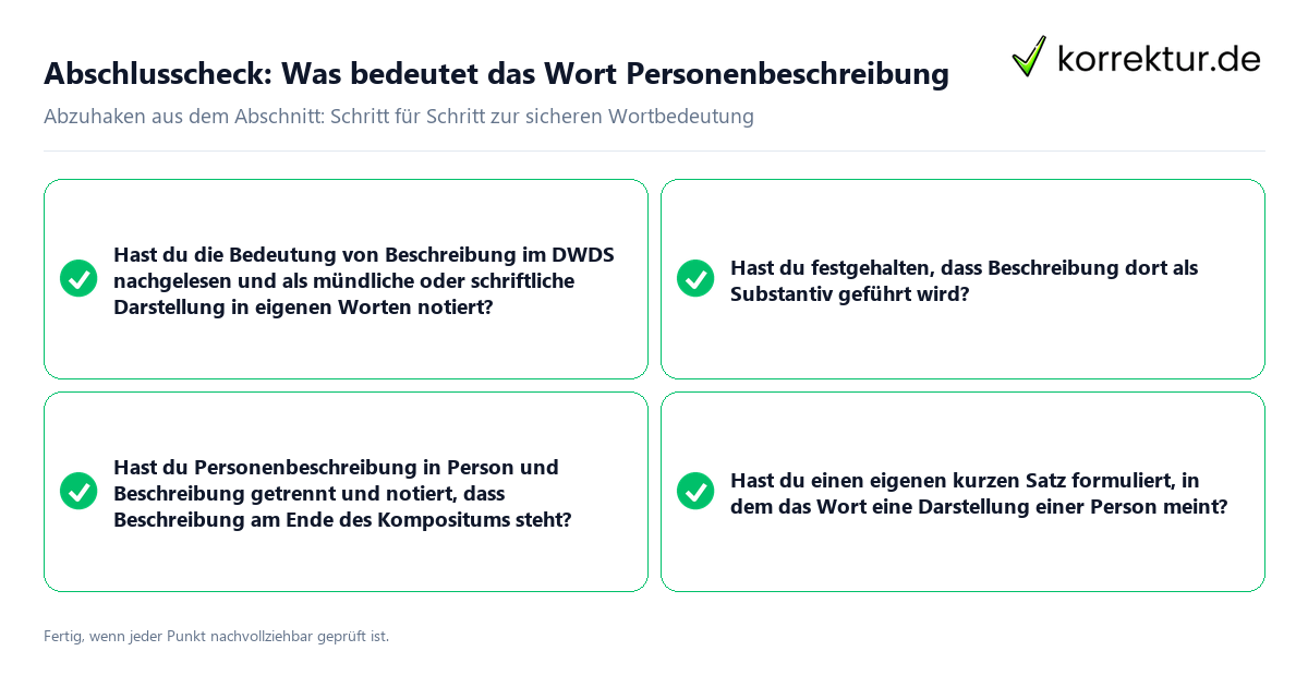 Abschlusscheck: Was bedeutet das Wort Personenbeschreibung Konkreter Abschlusscheck zu Was bedeutet das Wort Personenbeschreibung