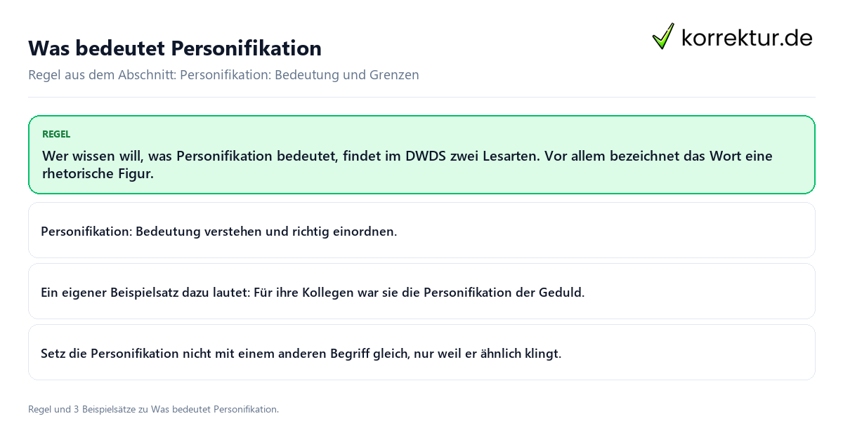 Konkrete Regel und vollständige Beispielsätze zu Was bedeutet Personifikation