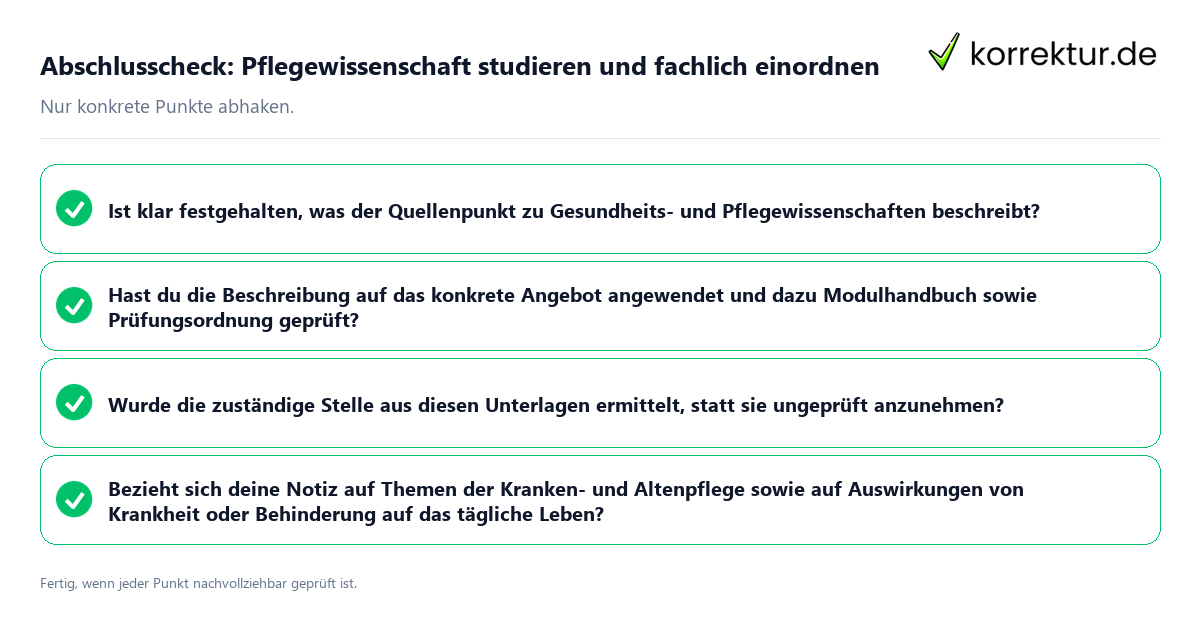 Abschlusscheck: Pflegewissenschaft studieren und fachlich einordnen Konkreter Abschlusscheck zu Pflegewissenschaft studieren und fachlich einordnen