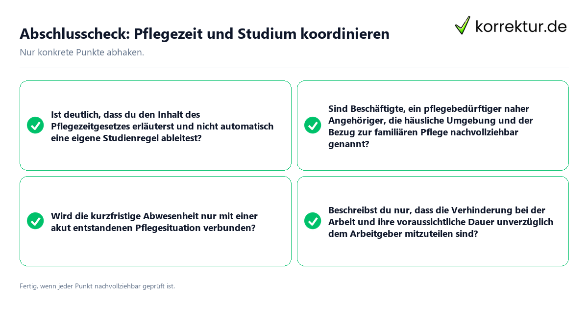 Konkreter Abschlusscheck zu Pflegezeit und Studium koordinieren