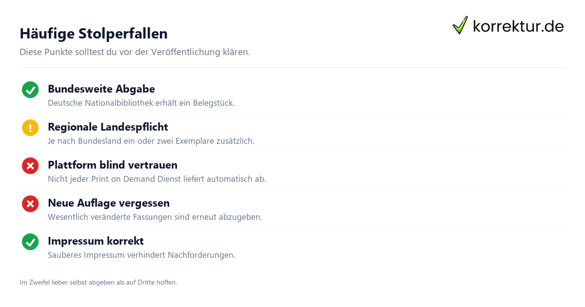 Häufige Stolperfallen Pflichtexemplar Checkliste typische Fehler und Pflichten für Selfpublisher