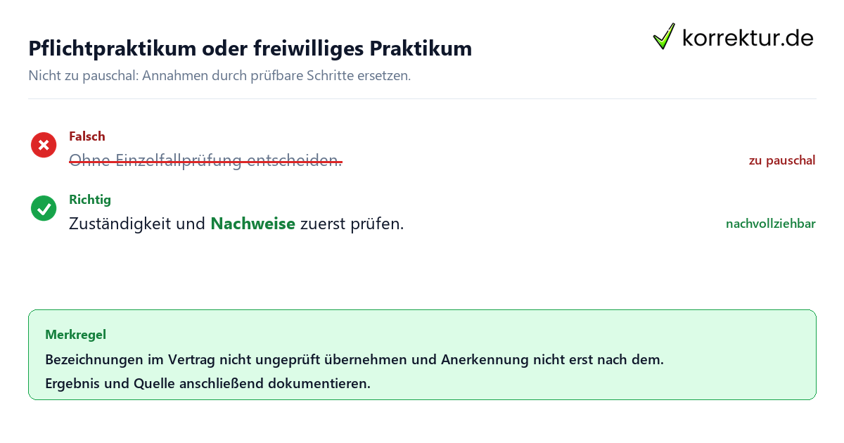 Ungeeignete und belastbare Vorgehensweise bei Pflichtpraktikum oder freiwilliges Praktikum