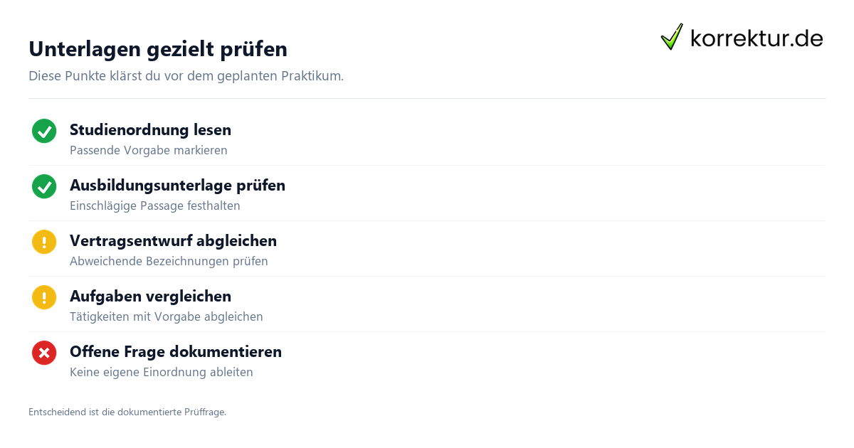Unterlagen gezielt prüfen Pflichtpraktikum oder freiwilliges Praktikum: Was ist zu prüfen? als Checkliste