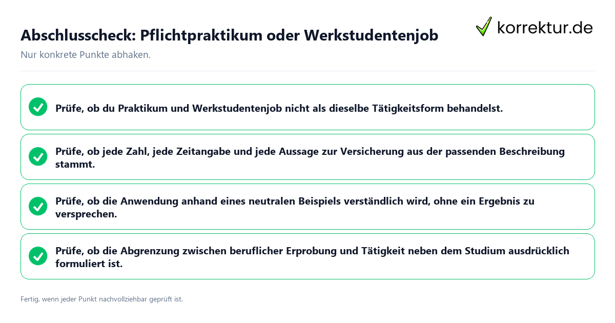 Konkreter Abschlusscheck zu Pflichtpraktikum oder Werkstudentenjob