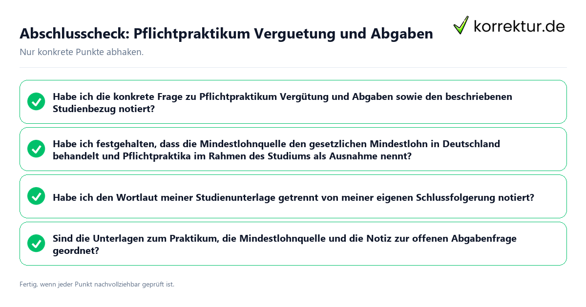 Konkreter Abschlusscheck zu Pflichtpraktikum Verguetung und Abgaben