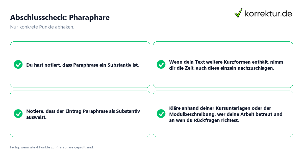 Konkreter Abschlusscheck zu Pharaphare