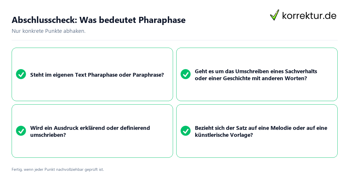 Konkreter Abschlusscheck zu Was bedeutet Pharaphase