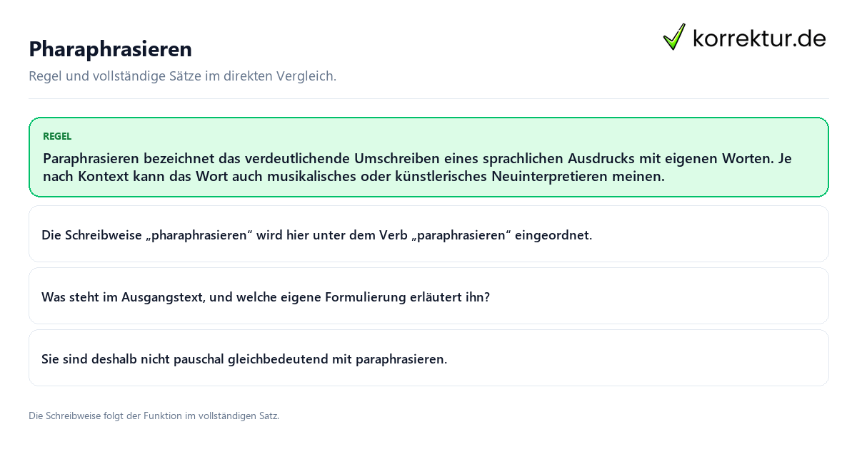 Pharaphrasieren Konkrete Regel und vollständige Beispielsätze zu Pharaphrasieren