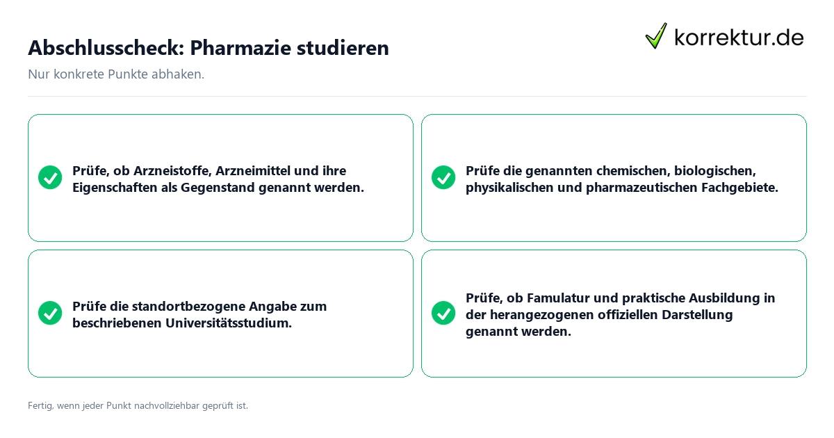 Konkreter Abschlusscheck zu Pharmazie studieren