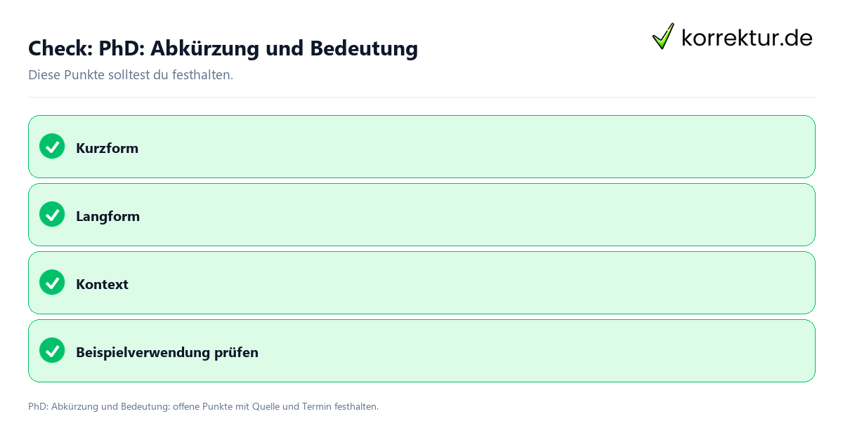 PhD: Abkürzung und Bedeutung mit Checkliste für Unterlagen und nächste Schritte
