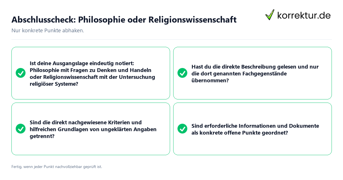 Konkreter Abschlusscheck zu Philosophie oder Religionswissenschaft