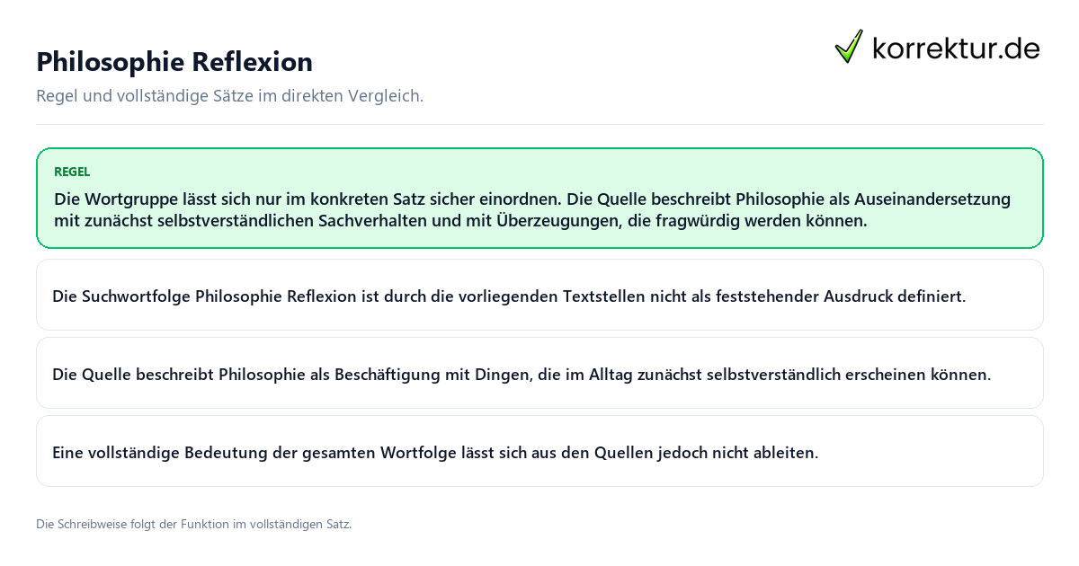 Philosophie Reflexion Konkrete Regel und vollständige Beispielsätze zu Philosophie Reflexion
