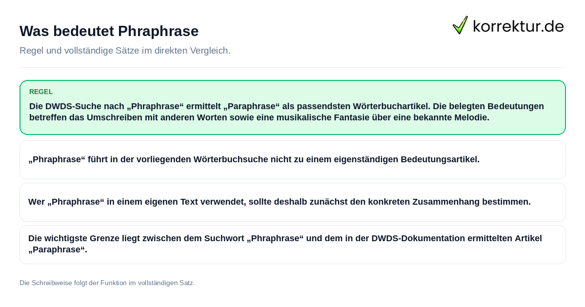 Was bedeutet Phraphrase Konkrete Regel und vollständige Beispielsätze zu Was bedeutet Phraphrase