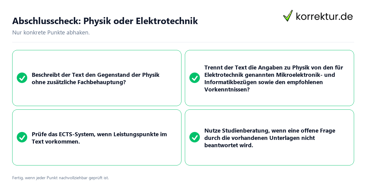 Konkreter Abschlusscheck zu Physik oder Elektrotechnik