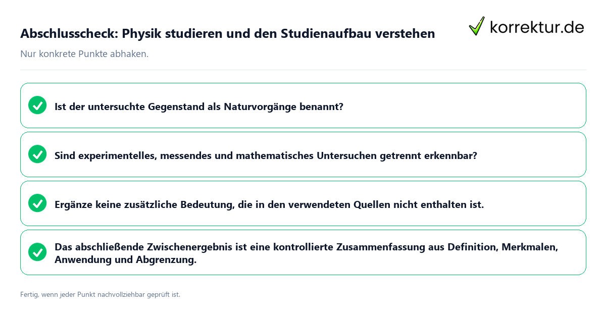 Abschlusscheck: Physik studieren und den Studienaufbau verstehen Konkreter Abschlusscheck zu Physik studieren und den Studienaufbau verstehen