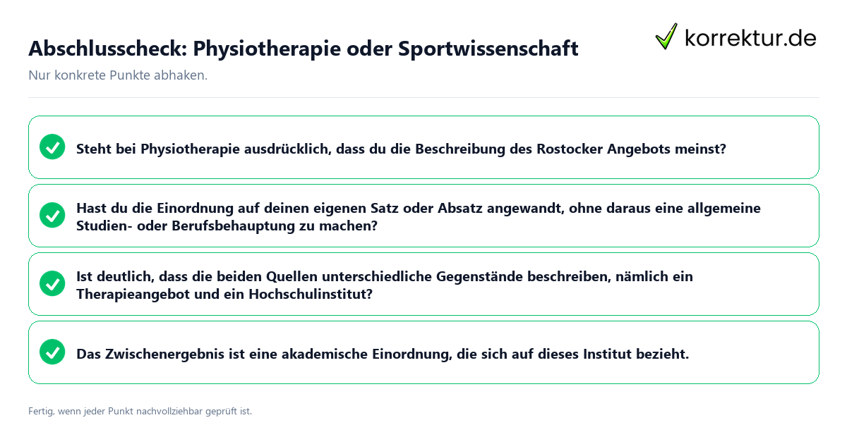 Konkreter Abschlusscheck zu Physiotherapie oder Sportwissenschaft