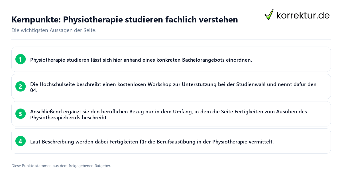Konkrete Kernpunkte zu Physiotherapie studieren fachlich verstehen