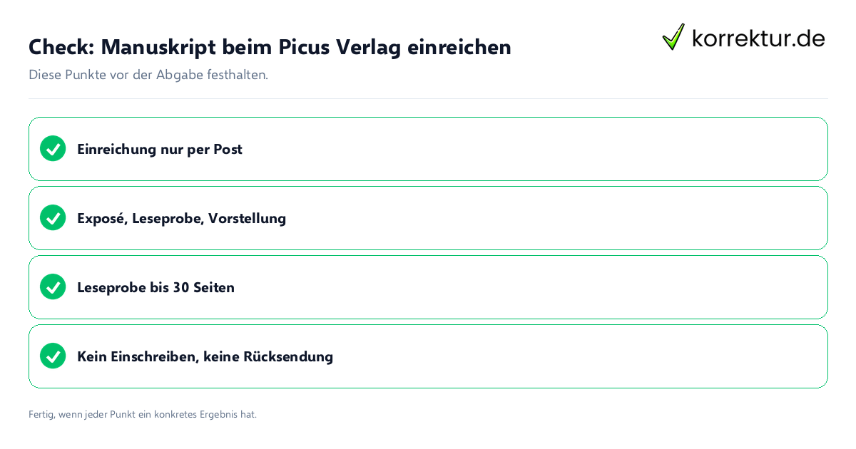 Manuskript beim Picus Verlag einreichen: Prüfliste mit vier Punkten