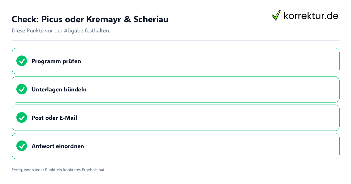 Check: Picus oder Kremayr & Scheriau Picus oder Kremayr & Scheriau: Prüfliste mit vier Punkten