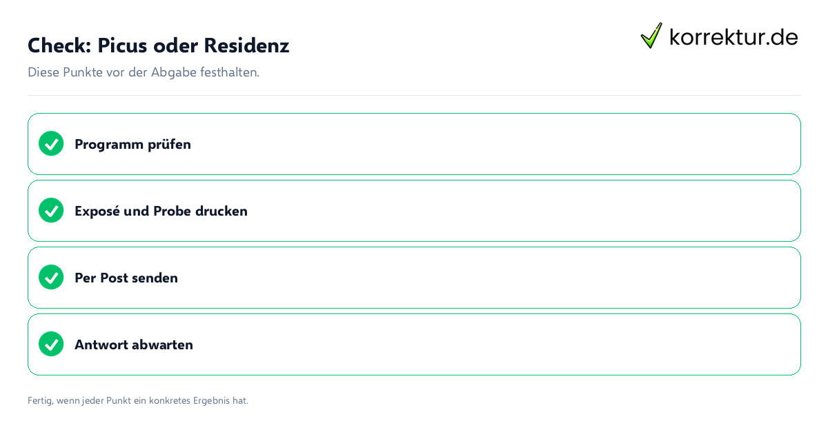 Check: Picus oder Residenz Picus oder Residenz: Prüfliste mit vier Punkten