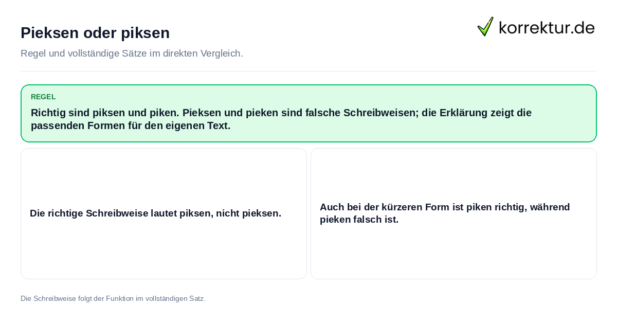 Konkrete Regel und vollständige Beispielsätze zu Pieksen oder piksen