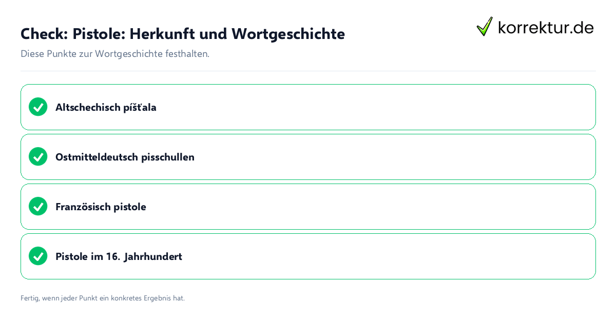 Check: Pistole: Herkunft und Wortgeschichte Pistole: Herkunft und Wortgeschichte: Prüfliste mit vier Punkten