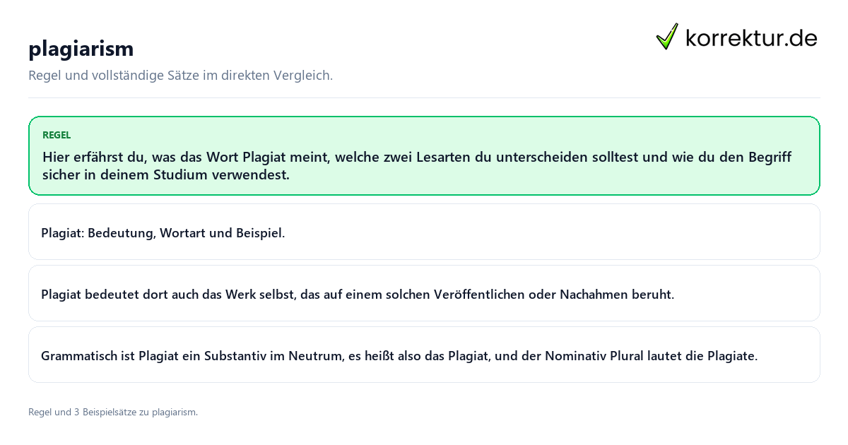 plagiarism Konkrete Regel und vollständige Beispielsätze zu plagiarism
