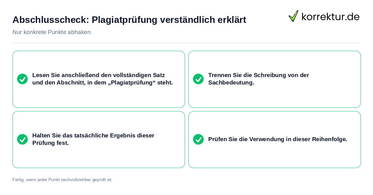 Konkreter Abschlusscheck zu Plagiatprüfung verständlich erklärt