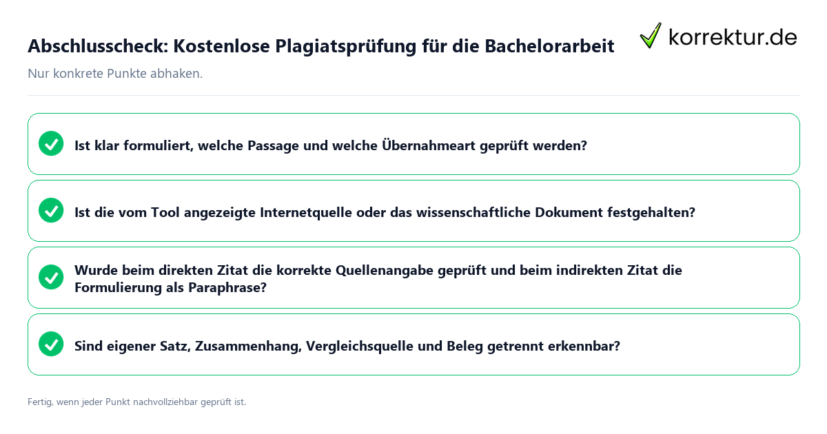 Konkreter Abschlusscheck zu Kostenlose Plagiatsprüfung für die Bachelorarbeit