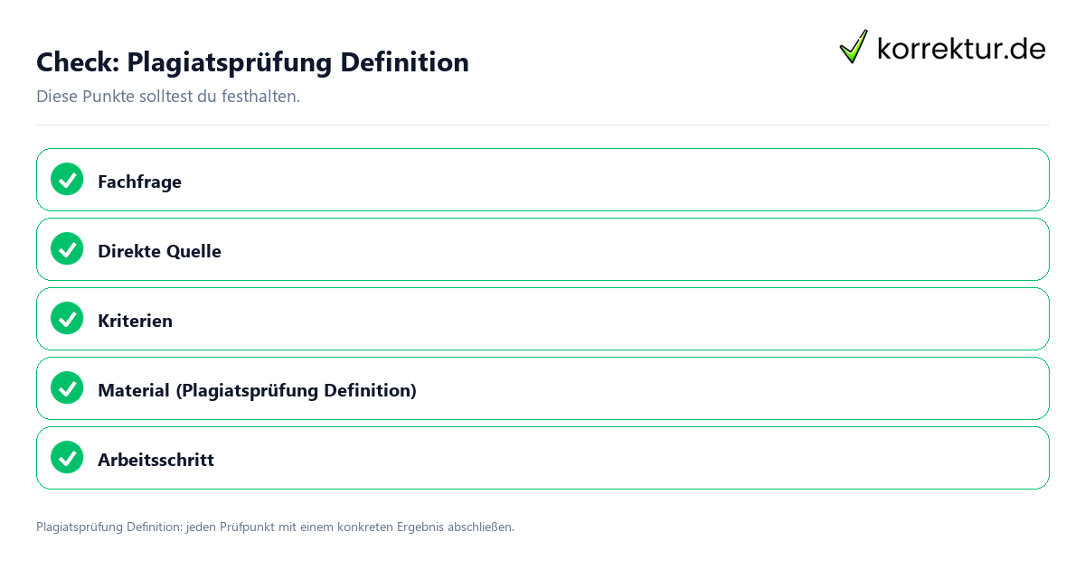 Plagiatsprüfung Definition mit einer themenspezifischen Checkliste