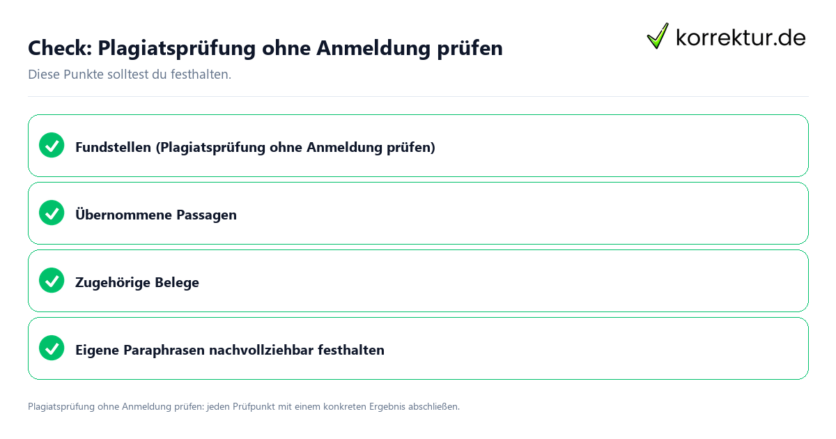 Plagiatsprüfung ohne Anmeldung prüfen mit einer themenspezifischen Checkliste