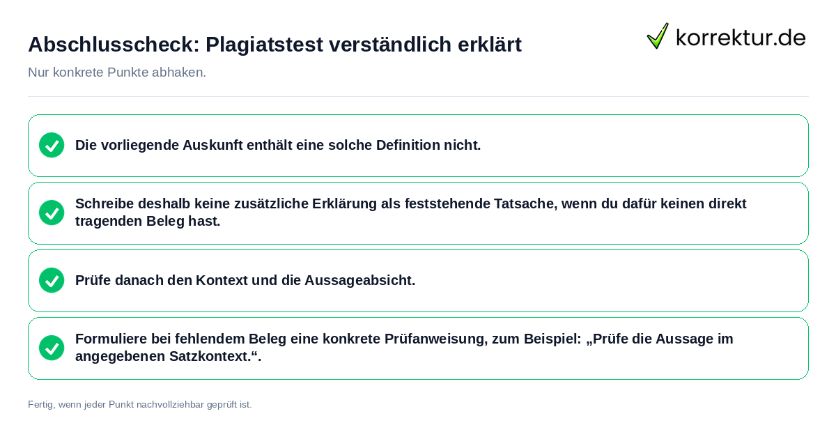 Konkreter Abschlusscheck zu Plagiatstest verständlich erklärt