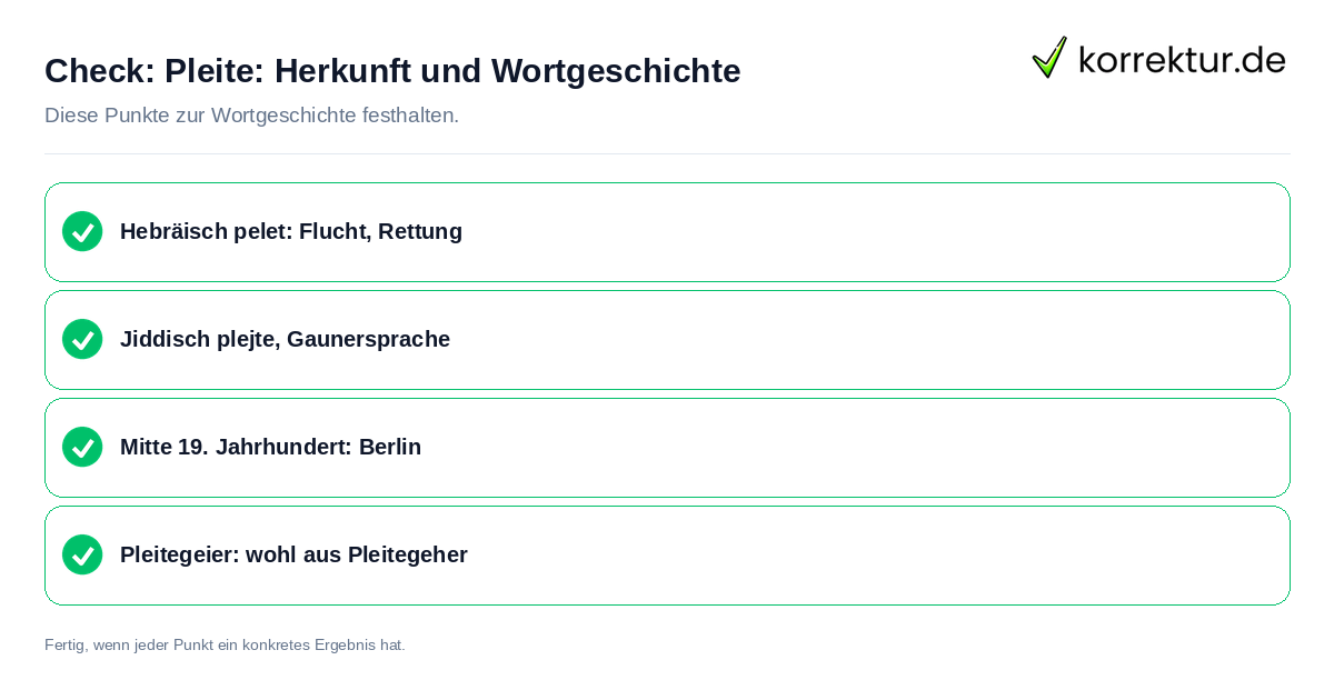 Check: Pleite: Herkunft und Wortgeschichte Pleite: Herkunft und Wortgeschichte: Prüfliste mit vier Punkten