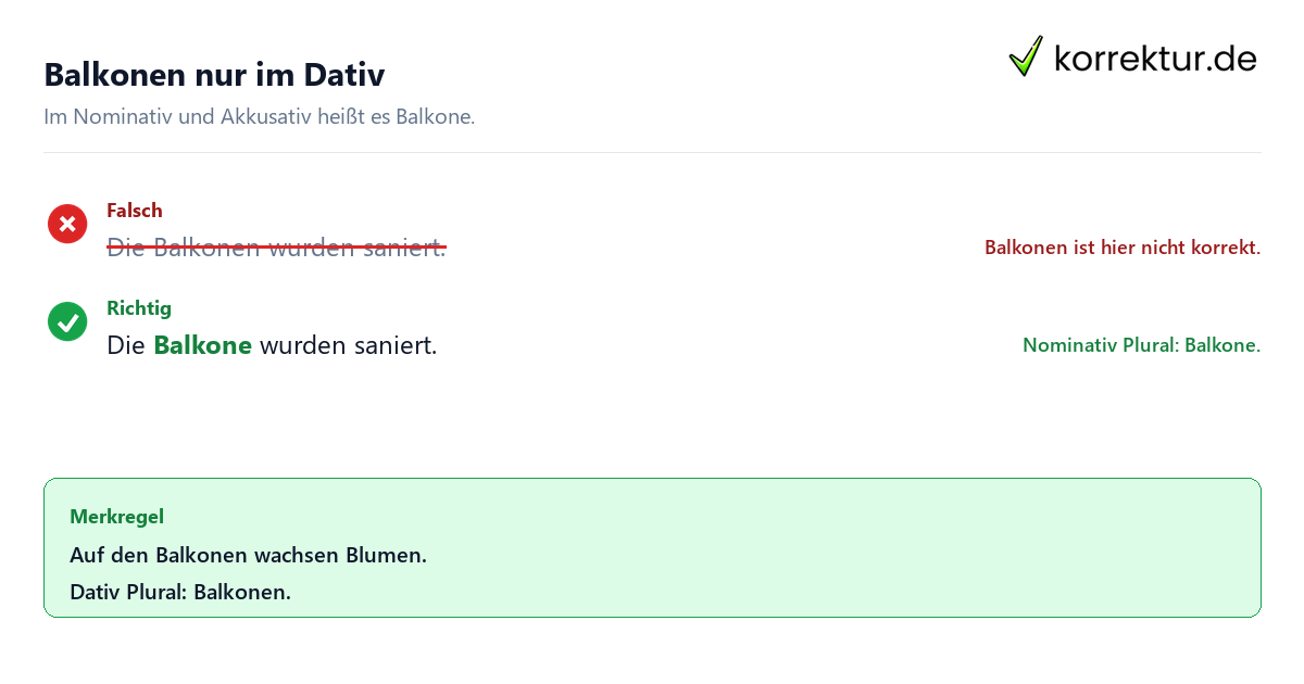 Plural von Balkon richtig verwenden: Balkone statt Balkonen