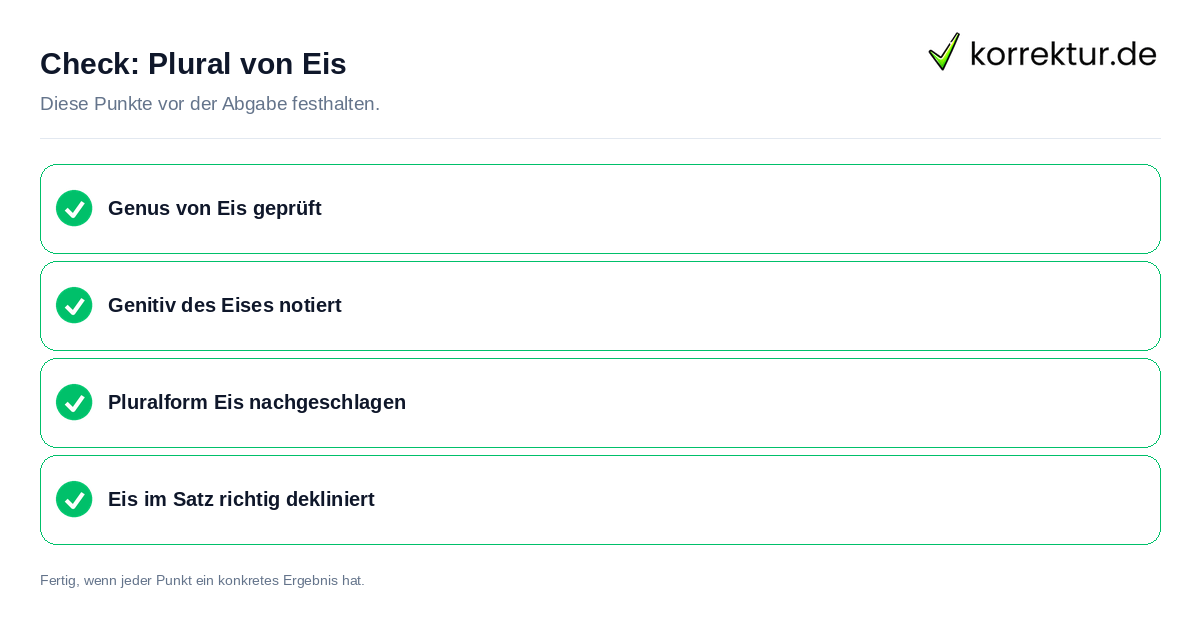 Plural von Eis: Prüfliste mit vier Punkten