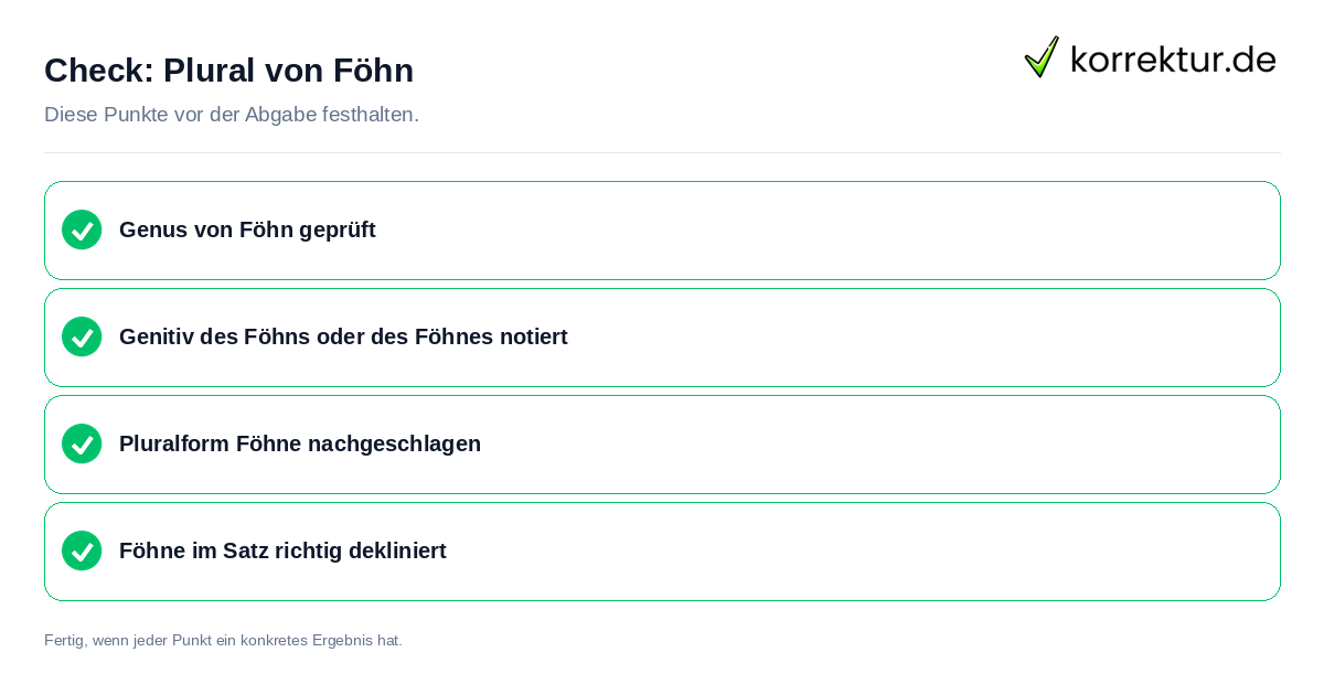Check: Plural von Föhn Plural von Föhn: Prüfliste mit vier Punkten