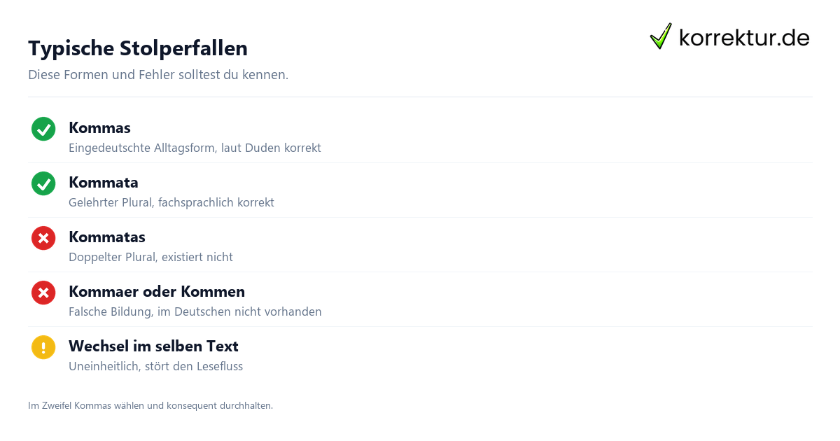 Häufige Fehler beim Plural von Komma vermeiden
