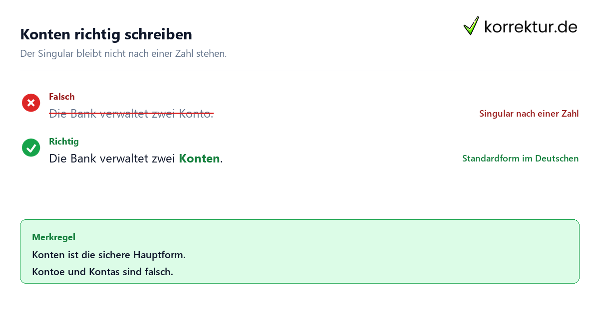 Konten richtig schreiben Plural von Konto richtig verwenden: Konten statt zwei Konto