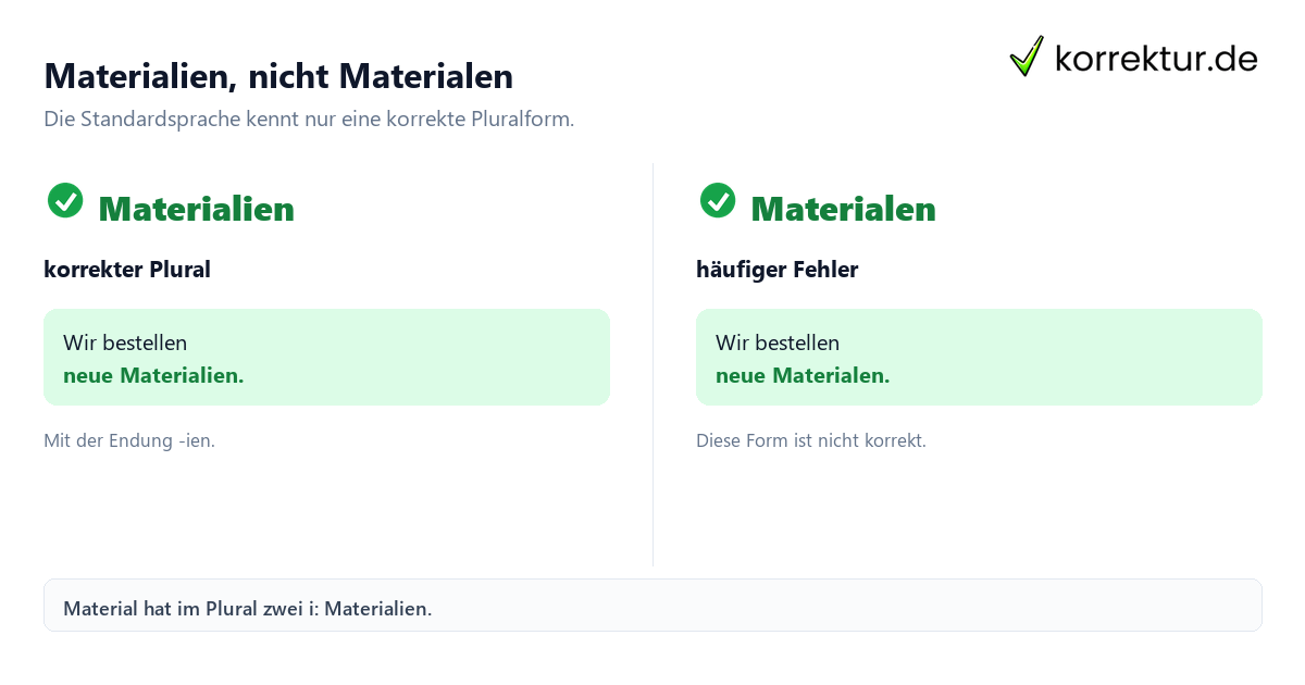 Plural von Material: Materialien richtig, Materialen falsch