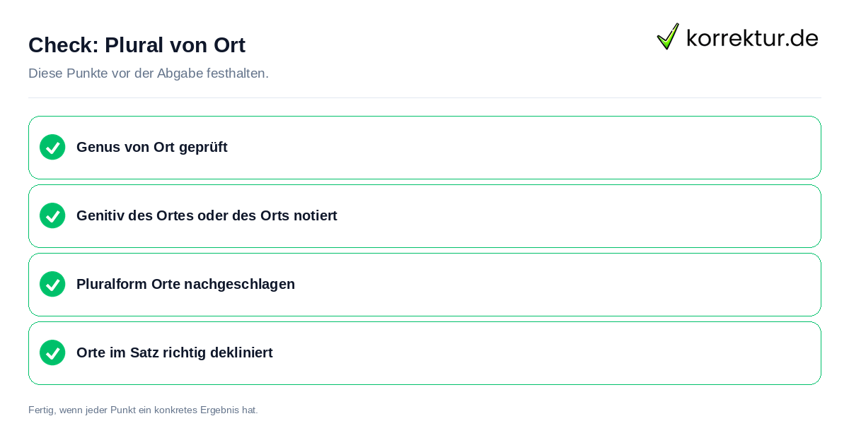 Check: Plural von Ort Plural von Ort: Prüfliste mit vier Punkten