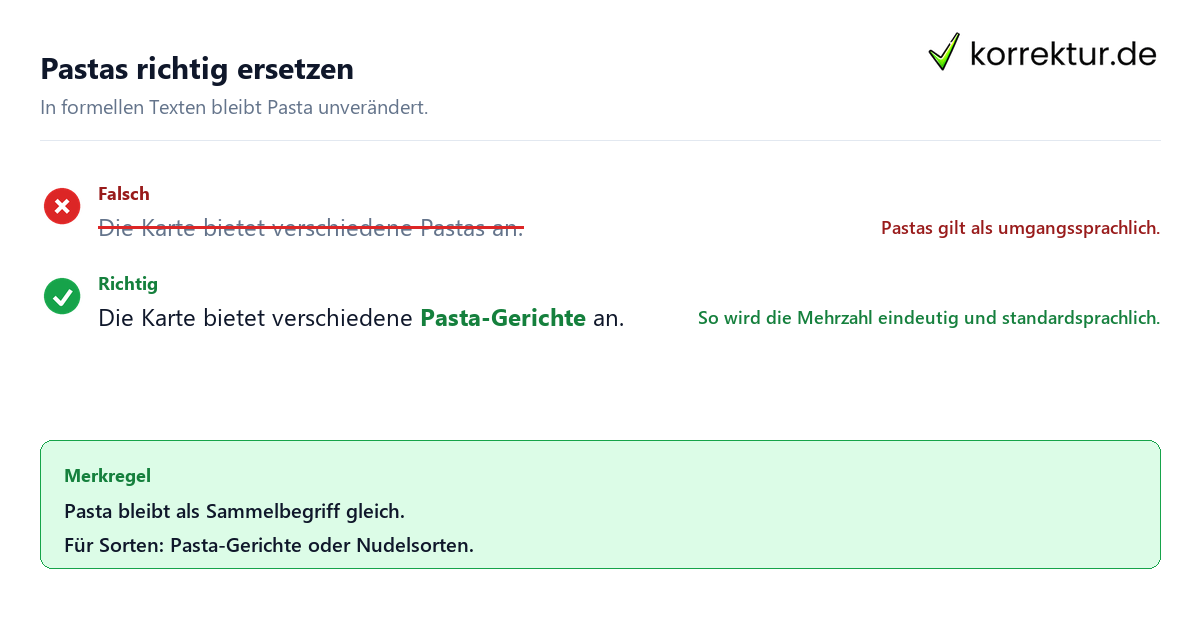 Plural von Pasta richtig verwenden