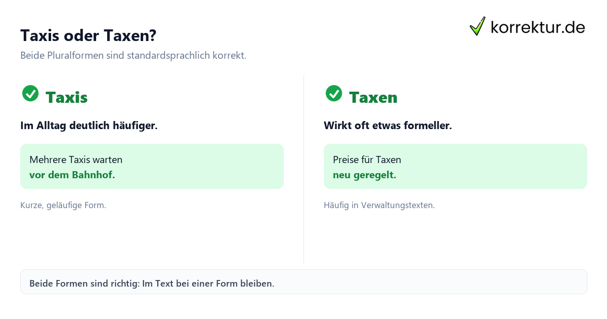 Plural von Taxi: Taxis oder Taxen im Vergleich