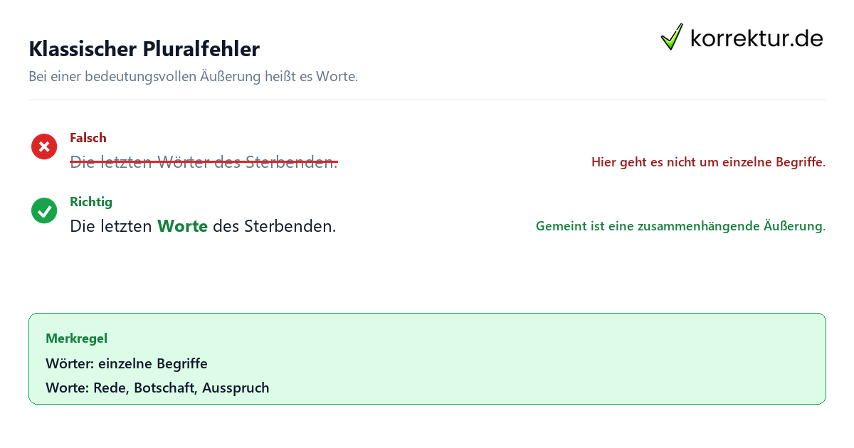Plural von Wort richtig: letzte Worte statt letzte Wörter