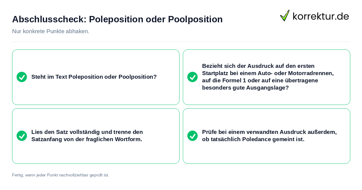Konkreter Abschlusscheck zu Poleposition oder Poolposition