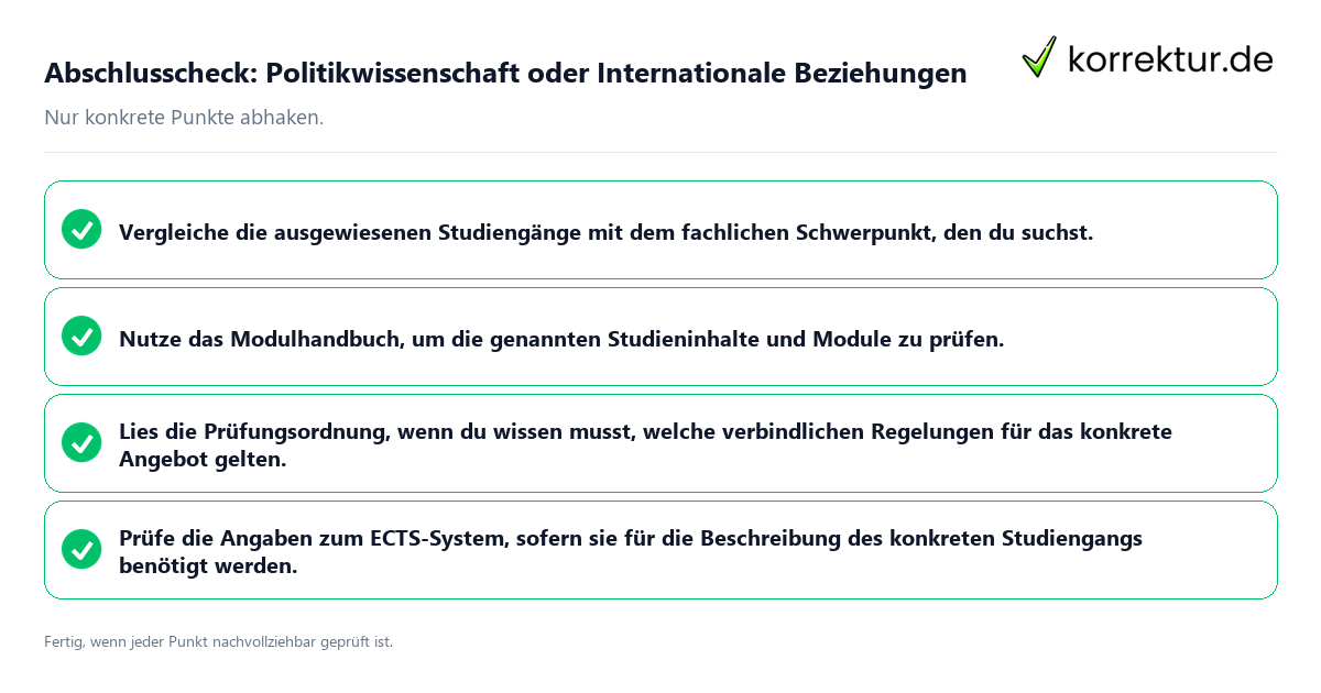 Konkreter Abschlusscheck zu Politikwissenschaft oder Internationale Beziehungen