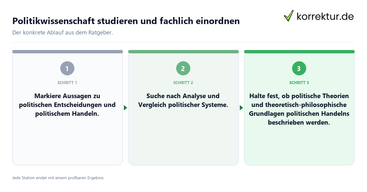 Konkrete Schritte zu Politikwissenschaft studieren und fachlich einordnen